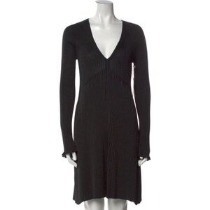 KHAITE Black Ribbed V-Neck Long-Sleeve Knit Dress